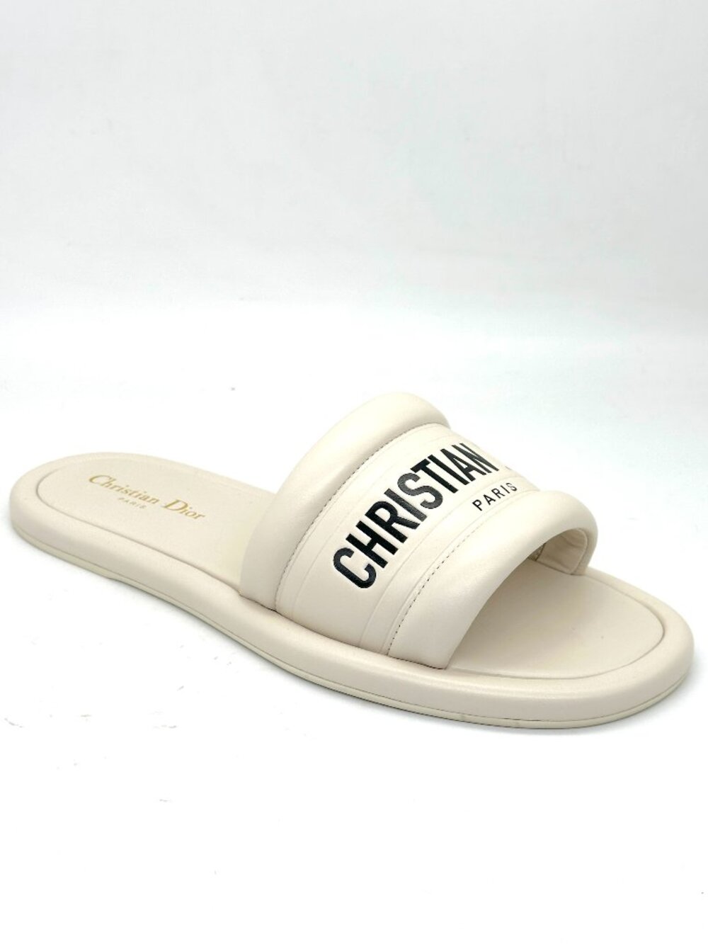 DIOR  EVERY D Signature Leather Flat Slide Mules Sandals Shoes Off White - Picture 10 of 16